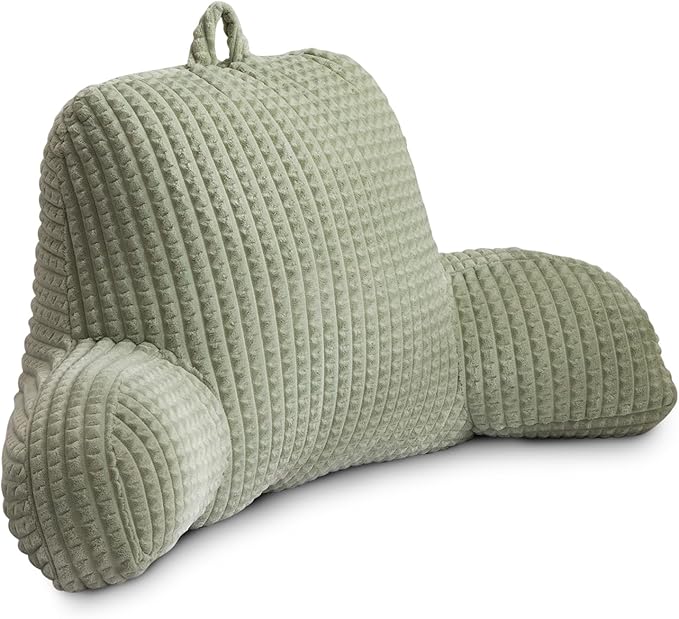Holawakaka Reading Pillow for Bed and Sofa Couch Sitting Up, Backrest Pillows with Arms for Kids Teens Adults, Back Support Cushion for Lounging, Watching TV, Working on Laptop, Green