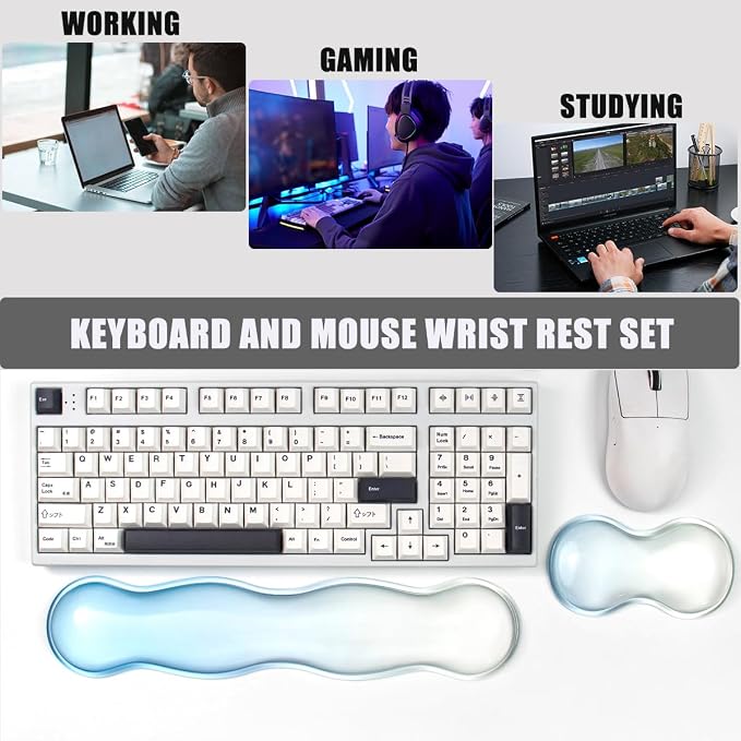 Ergonomic Gel Keyboard and Mouse Wrist Rest Set – Blue Clear Wrist Rest - Image 2
