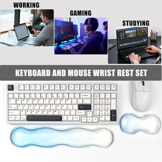 Ergonomic Gel Keyboard and Mouse Wrist Rest Set – Blue Clear Wrist Rest - Image 2