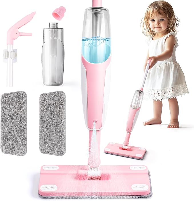 Pink Mini Spray Mop for Toddler-Girls Montessori Cleaning Toy That Real Spray by Yeeammk