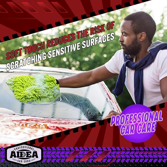 AIDEA Car Wash Mitt Microfiber, 2PK Scratch Free Lint-Free, Premium Chenille - Image 5