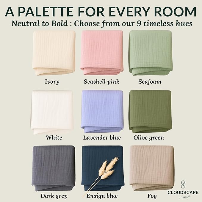 Cloud Scape Linen Oversized 4 Layer Muslin Blanket Queen Size - 100% Cotton, Lightweight & Breathable All Season Gauze, Pre-Washed, fits Full Bed, 92x92, Beige Fog