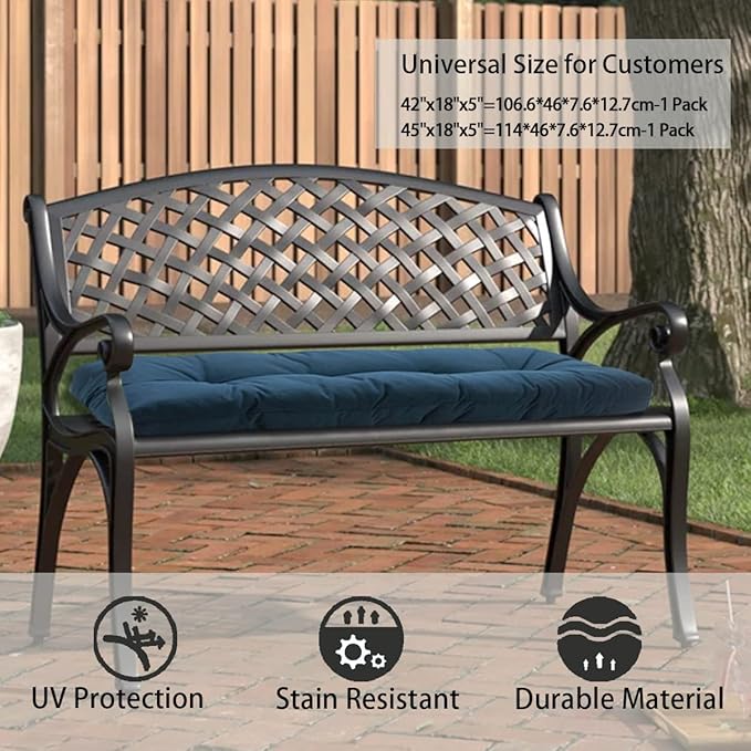 FUNHOME Outdoor Bench Cushion 45 x18 inch with Non-Slip Grips,Water Resistant Porch Swing Cushion,Bench Pillow Pads,Tufted Cushions for Patio Garden Furniture,45" Seat Cushions(Denim Blue)