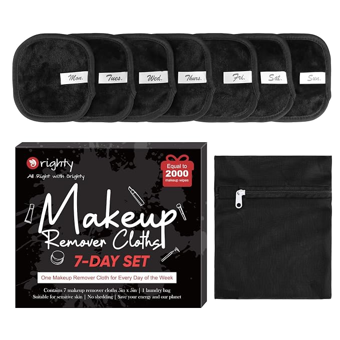 Orighty Makeup Remover Cloths 7-Day Set, Premium & Reusable Makeup Remover Pads by AllRightinOrighty