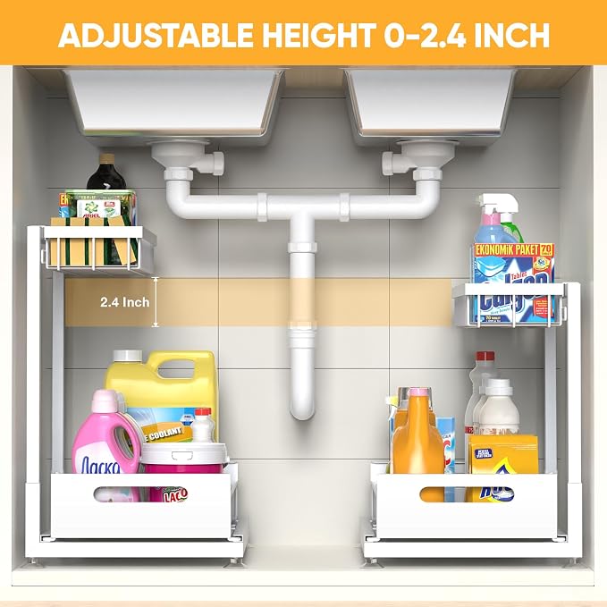 Under Sink Organizer Storage 2-Tier Premium Metal Pull-Out Kitchen Cabinet - Image 2