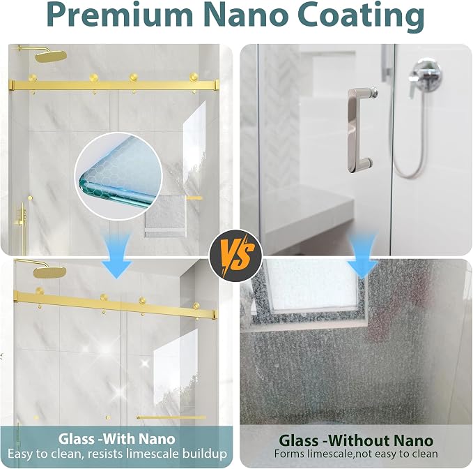KPUY Frameless Shower Door, 55-60" W x 76" H Double Sliding Glass Shower Door - Image 2