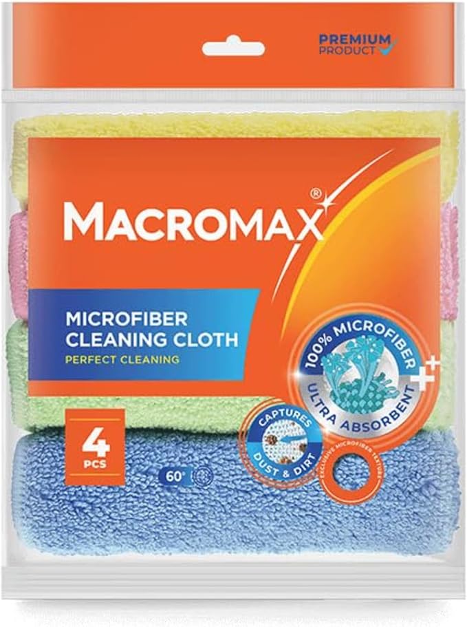Microfiber Cleaning Cloth – Pack of 4 – Ultra Absorbent Lint‑Free Reusable by Macromax