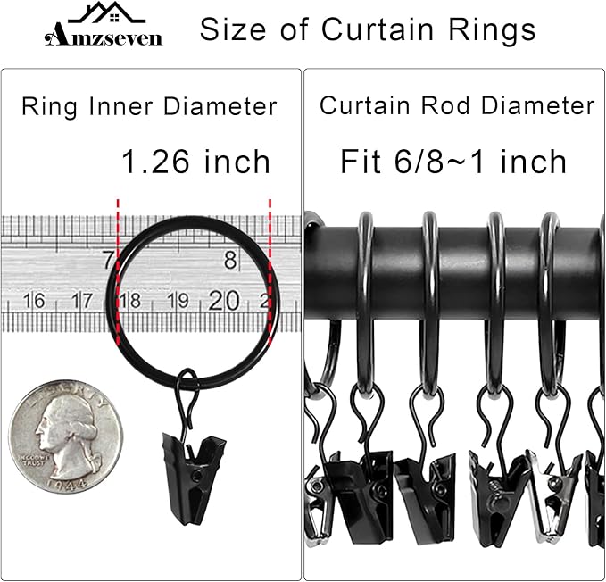 90 Pack Curtain Rings with Clips, Drapery Clips with Rings, Drapes Rings 1.26 - Image 3