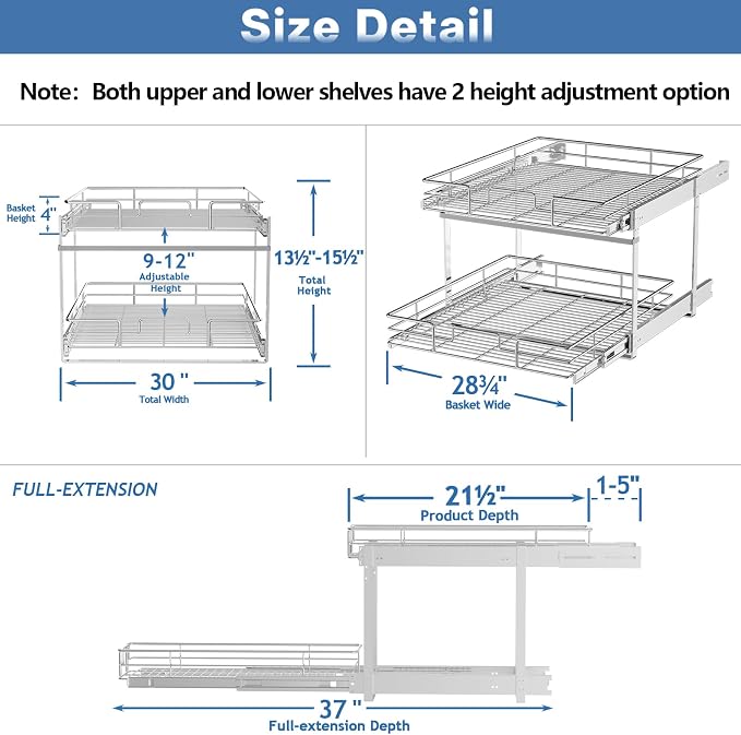 LOVMOR 2 Tier Individual Pull Out Cabinet Organizer 30" W x 21½" D, Slide Out - Image 3
