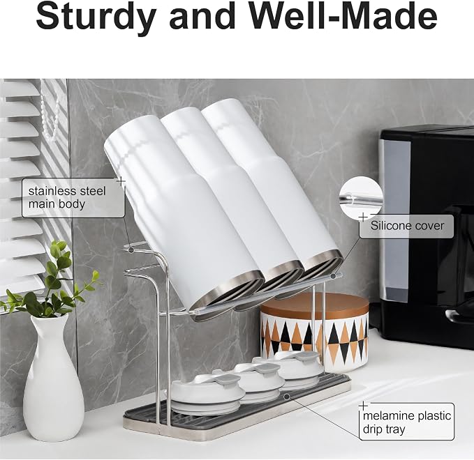 Stainless Steel Water Bottle Drying Rack Space Saving, Durable Cup Drying Rack - Image 2