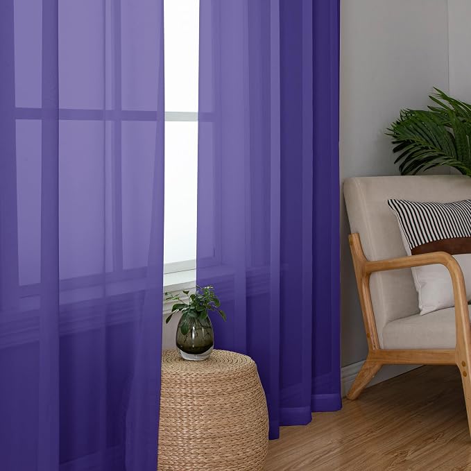 Chyhomenyc Purple Sheer Curtains 54 Inch Long 2 Panels, Light Filtering Rod - Image 5
