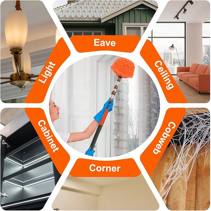 36FT Reach Cobweb Duster with Extension Pole, High Ceiling Long Duster with - Image 7