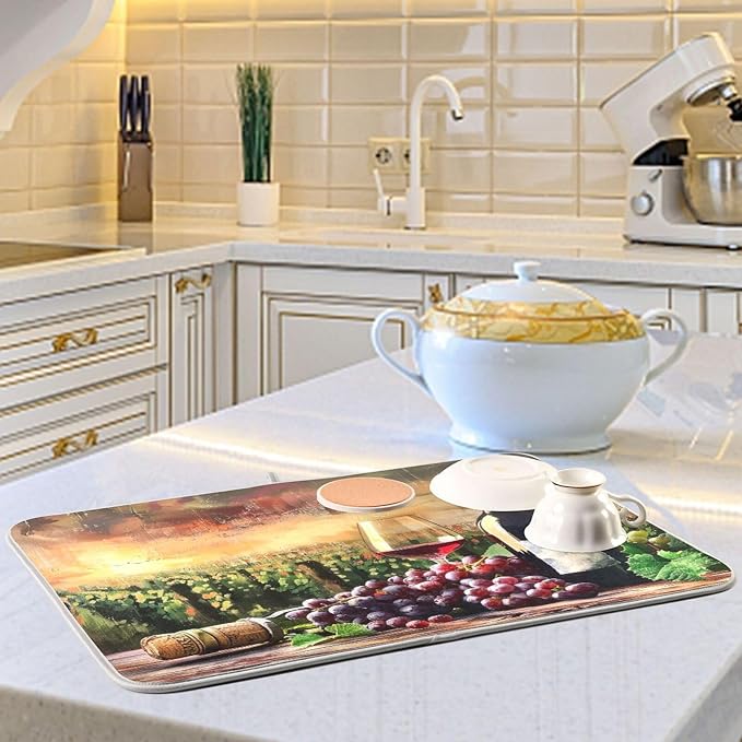 Grapes Wine Glass Bottle Dish Drying Mat - Image 6