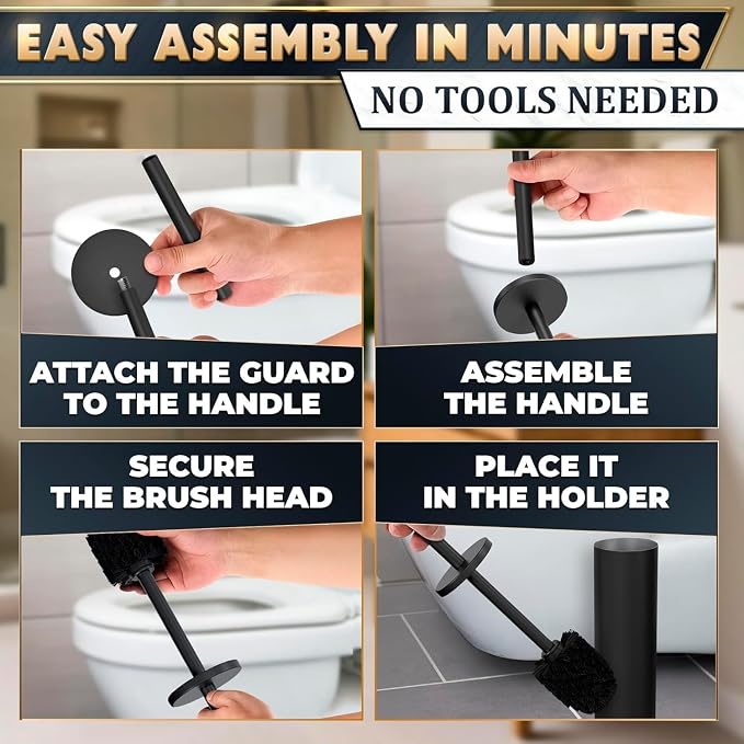 2 PCS Black Toilet Brush and Holder Set - Image 6