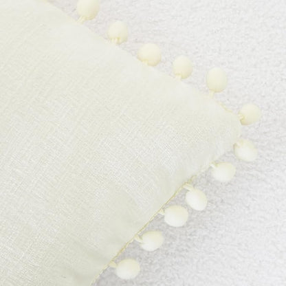 CaliTime Throw Pillow Covers Decorative 20 X 20 Inches Pack of 2 Cozy Solid Dyed Soft Chenille Cushion Cases with Pom Poms for Couch Sofa Bed Living Room Home Cream