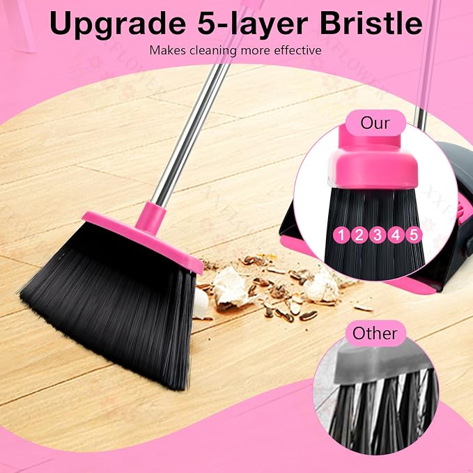 Broom and Dustpan Set, Long Handle Lightweight Dustpans - Image 4