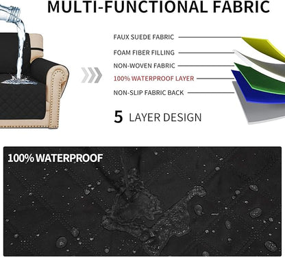 Easy-Going Sofa Slipcover Chair Cover Waterproof Couch Cover Washable Sofa Cover Non-Slip Fabric Furniture Protector with Pocket for Pets Covers Pets Kids Children Dog Cat (Chair, Black)