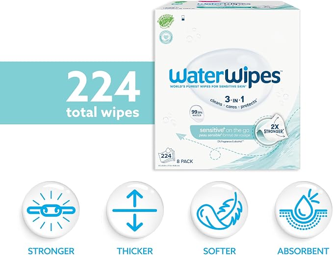 WaterWipes Sensitive+ On The Go Wipes, 3-In-1 Cleans, 99.9% Water, Unscented & - Image 2