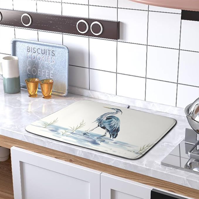 Summer Dish Drying Mat Blue White Heron Beach Absorbent Microfiber Drying Mats - Image 5