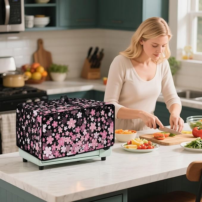 Waterproof Toaster Oven Cover Cherry Blossom Print Dust-Proof Microwave Oven Grill Cover Protector with Top Handle Easy to Clean Decor Accessories for Kitchen, S