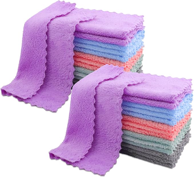 30 Pack Kitchen Dishcloths, Super Absorbent Coral Fleece Cleaning Cloths by Unknown