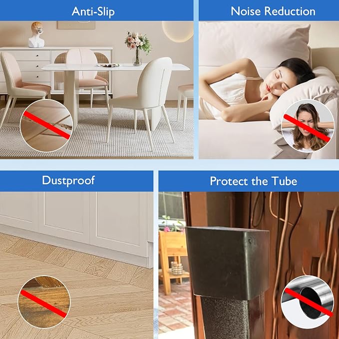 32 Pcs 1" x 1" Square Rubber Chair Leg Caps, PVC Table Leg Covers, Flexible & - Image 6