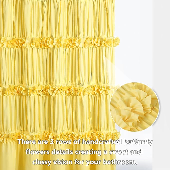 Bright Yellow Shower Curtain, Vintage Handcrafted Bow Tie Bath Curtain - Image 2