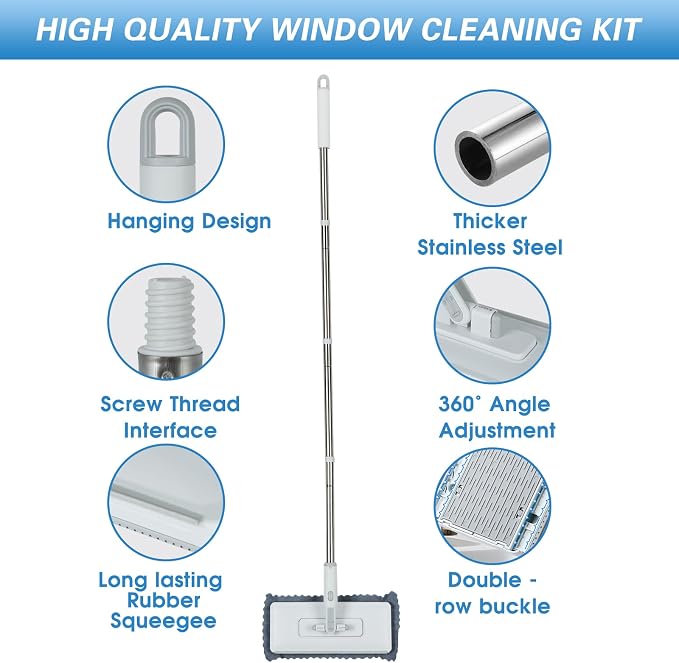 Disposable Dust Mop with 3 Shiny Cleaning Wipe Cloths, 360°Spin No Wash Mop - Image 4