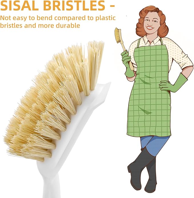 SUBEKYU Dish Brush with Bamboo Handle, Kitchen Dish Scrubber Built-in Scraper - Image 2