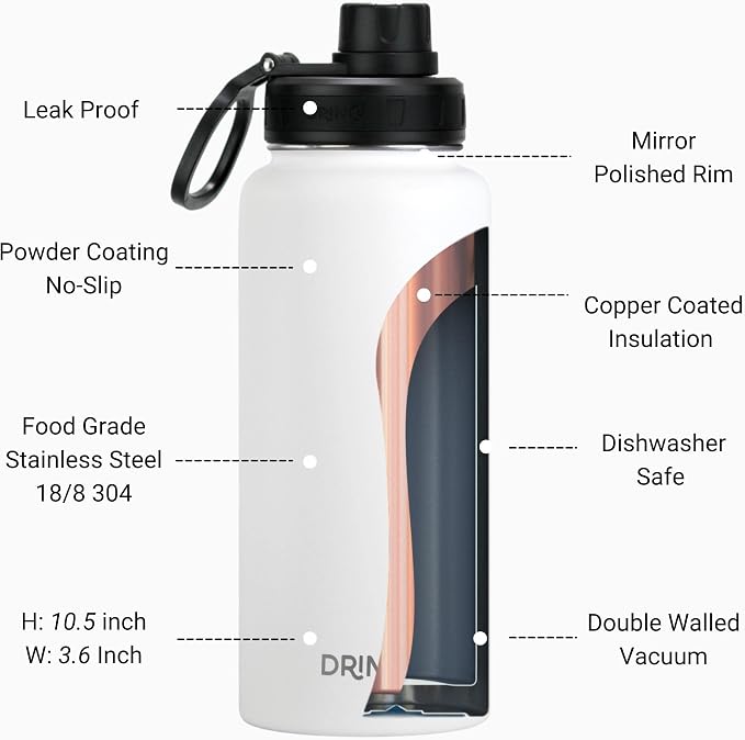 DRINCO Stainless Steel Water Bottle Spout Lid Vacuum Insulated Double Wall - Image 4