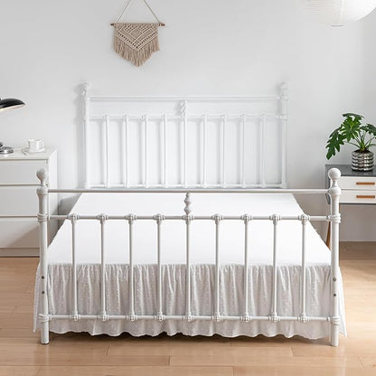 Tufted Dot Bed Skirt King Size Ruffled Bed Skirt with Split Corners, 16 Inch Drop Dust Ruffle Bed Skirts with Platform, White