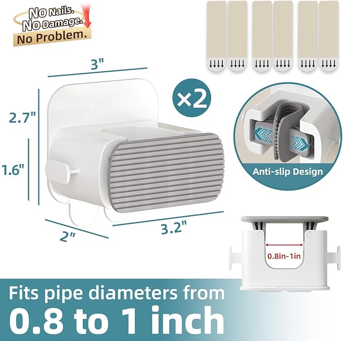 TAILI Mop and Broom Holder Wall Mount Grippers, 2 Hangers and 6 Adhesive Strips - Image 4
