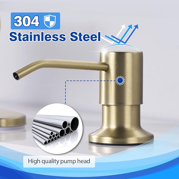 Gold Soap Dispenser for Kitchen Sink, WEWE Brushed Gold Soap Dispenser - Image 5