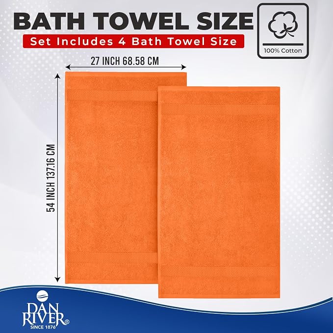 DAN RIVER Bath Towels Set of 4, 27 x 54 Inches, 100% Cotton, Larger & Lighter - Image 2