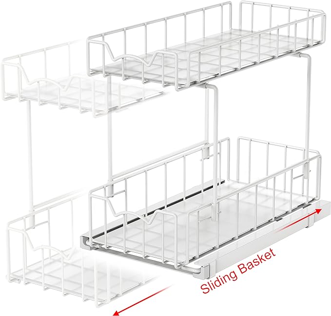 Simple Houseware 2-Tier Spice Rack Slide Out Wire Basket Drawer Organizer - Image 4