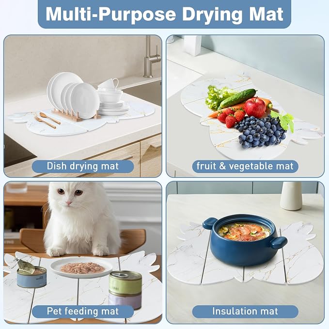 Large Stone Dish Drying Mat for Kitchen Counter, Owl Shape Design Drying Pads - Image 5