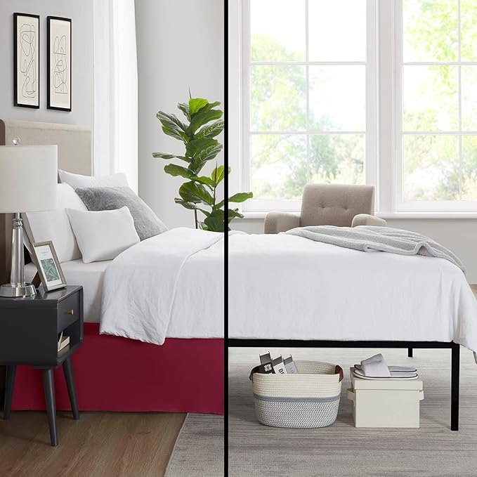 Nestl Red Heaven Twin Bed Skirt - Twin Size Bed Skirt 14 Inch Drop - Brushed Microfiber Bed Skirts - Hotel Quality Pleated Bed Skirt - Shrinkage & Fade Resistant