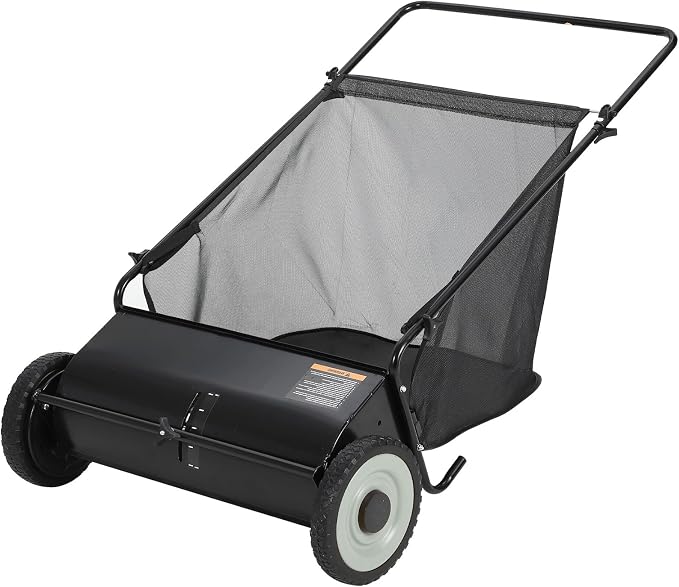 26-Inch Push Lawn Sweeper, 7 Cu. Ft. Hopper Capacity Leaf & Grass Collector by Unknown