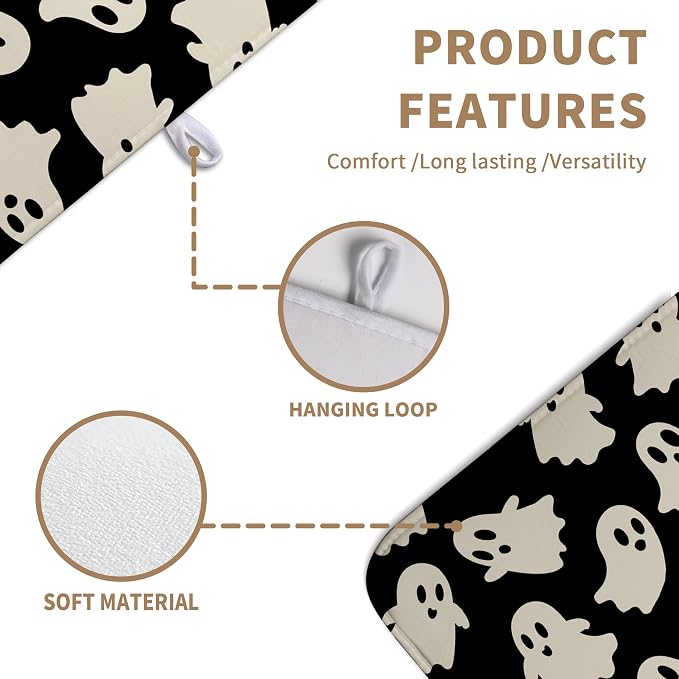 Halloween Ghosts Dish Drying Mat Black and White Large Kitchen Mats Dish Drying - Image 4