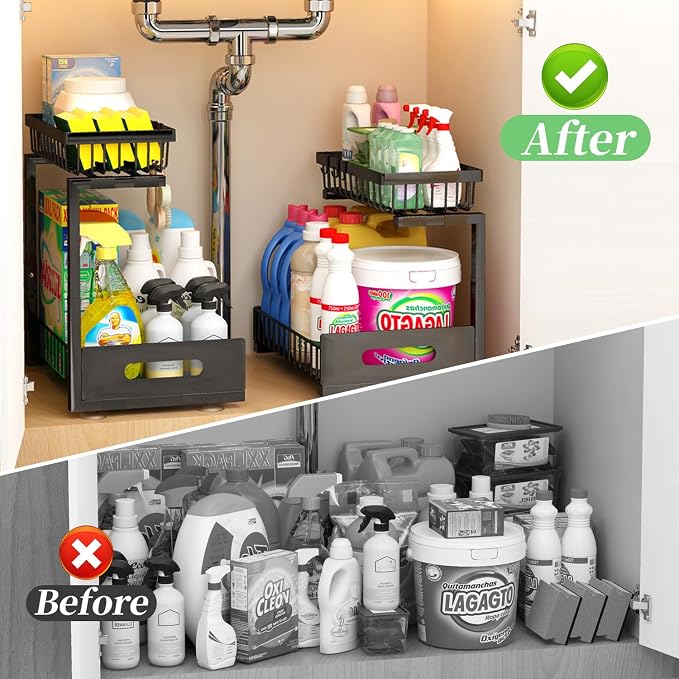 ADBIU Under Sink Organizer, 2 Packs 2 Tier Expandable Height Under-Sink - Image 6