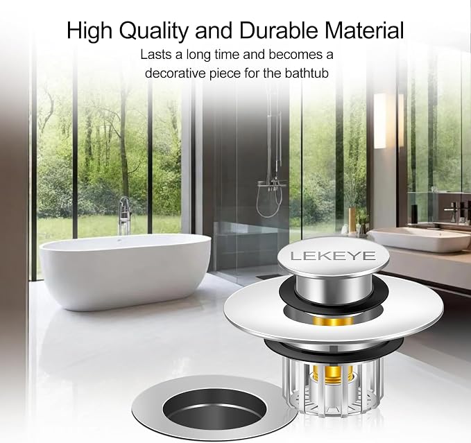 LEKEYE Tub Stopper | Shower Drain Hair Catcher | Pop-up Drain Stopper - Image 4