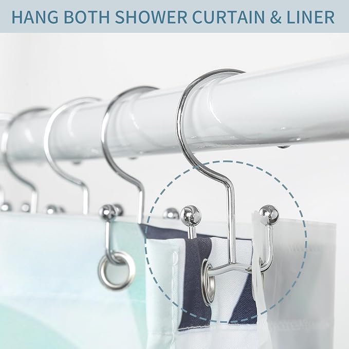 24 Pcs Shower Curtain Hooks, Goowin Shower Curtain Rings, Durable Silver Shower - Image 3