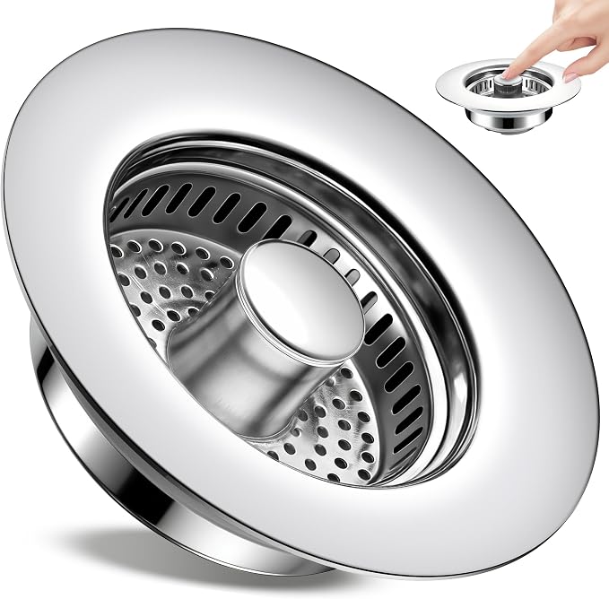 Kitchen Sink Drain Strainer 3 in 1, 304 Stainless Steel Pop Up Sink Stopper by TGOSOMT%C2%AE