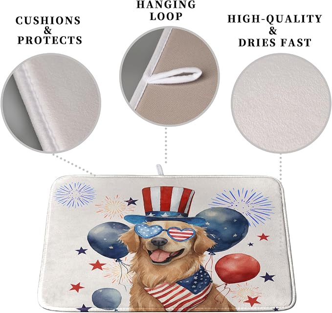 4th of July Patriotic Dog Dish Drying Mat 16 x 18 Inch US Independence Day Blue - Image 3