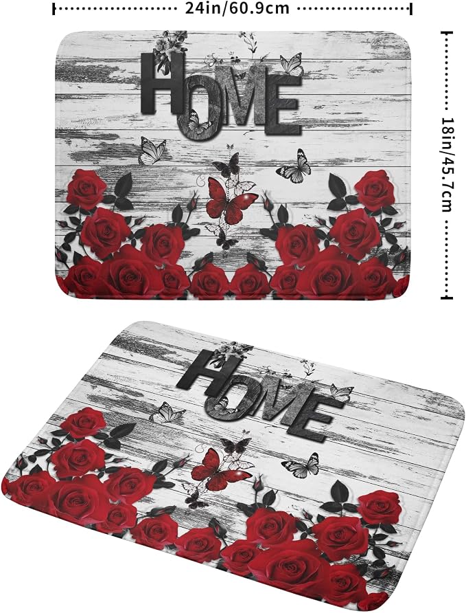 Red Rose Dish Drying Mat 18x24 inch Romantic Floral Absorbent Microfiber Sink - Image 2