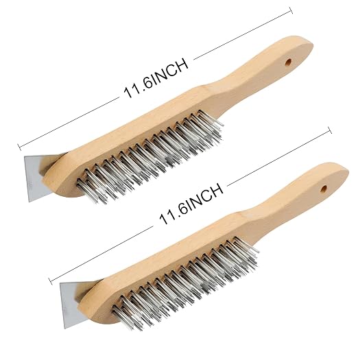 MAXMAN Stainless Steel Wire Scratch Brush, 12 Inch Wooden Handle Wire Brush - Image 2