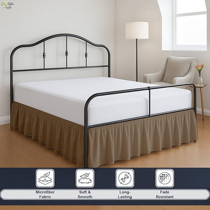 Cottington Lane Ruffled Bed Skirt King Size with Split Corner, Brushed Microfiber Hotel Quality Taupe Dust Ruffle, 15 Inch Drop Gathered Bedskirt, Soft and Stylish, Shrinkage and Fade Resistant