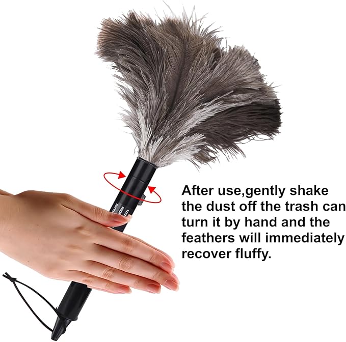 Aldwin Ostrich Feather Duster Retractable 2 Pack, 16 inch Genuine Fluffy - Image 3