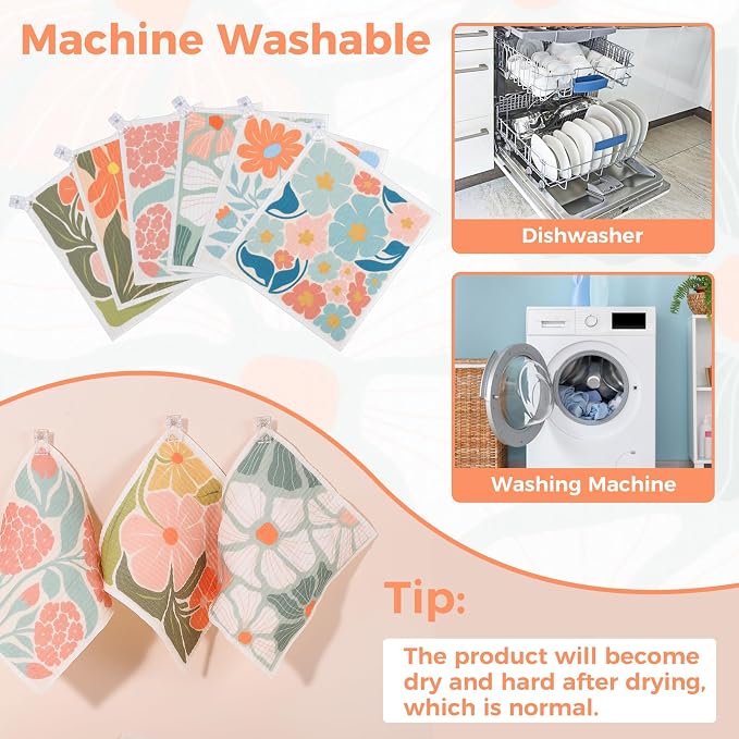 6 Pack Swedish Dishcloths for Kitchen, Abstract Floral Swedish Rags Dish Towels - Image 3