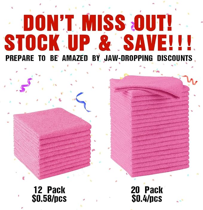 HOMEXCEL Pink Microfiber Cleaning Cloths, 20 Pack Cleaning Rags - Image 5